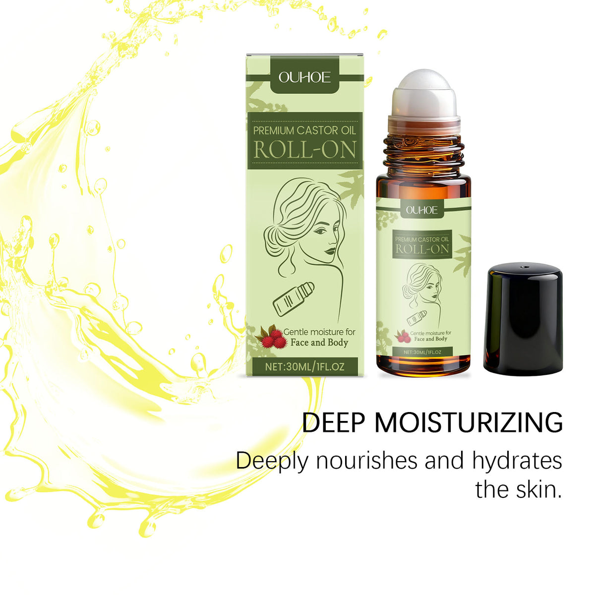 Organic Castor Oil Roll-On Moisturizing Dry Repair Lightening Fine Lines Natural Nourishing Body Aromatherapy Massage Skin Care