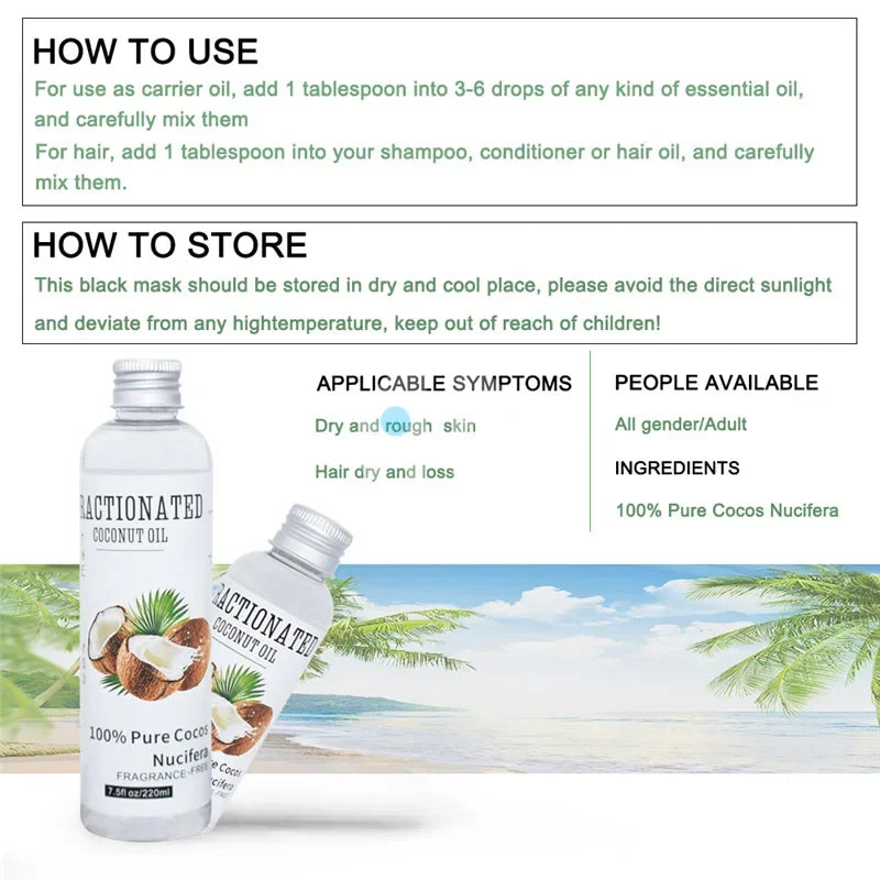 Natural Organic Coconut Oil 100% Organic Castor Oil Moisturizing Deep Relaxation Body Face Massage Essential Oil Skin Care 100ml
