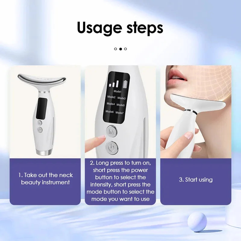 7 Colors LED Lights Face Neck Beauty Device Vibration Massage Improve