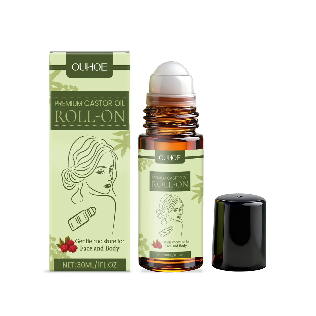 Organic Castor Oil Roll-On Moisturizing Dry Repair Lightening Fine Lines Natural Nourishing Body Aromatherapy Massage Skin Care