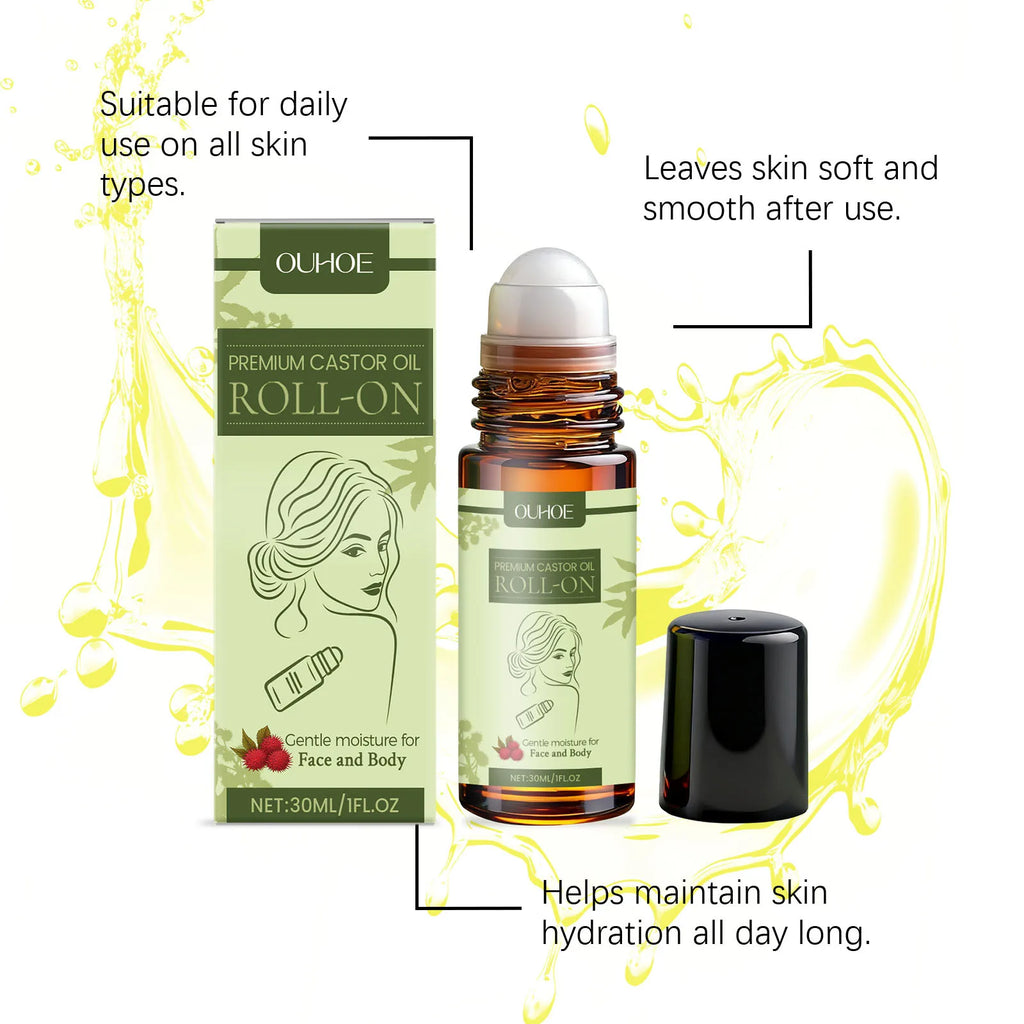 Organic Castor Oil Roll-On Moisturizing Dry Repair Lightening Fine Lines Natural Nourishing Body Aromatherapy Massage Skin Care