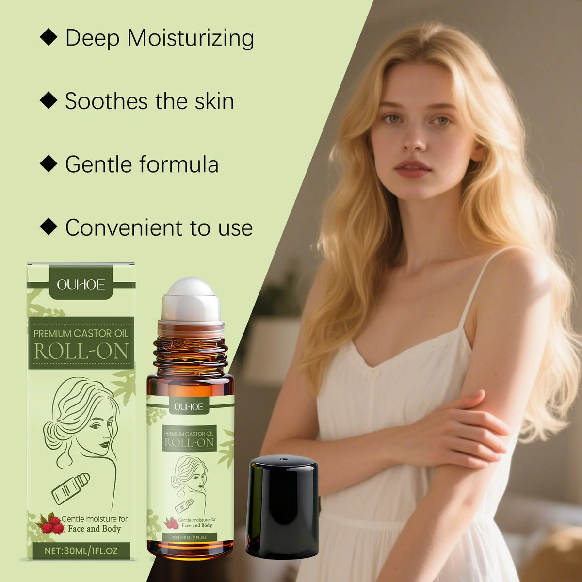Organic Castor Oil Roll-On Moisturizing Dry Repair Lightening Fine Lines Natural Nourishing Body Aromatherapy Massage Skin Care