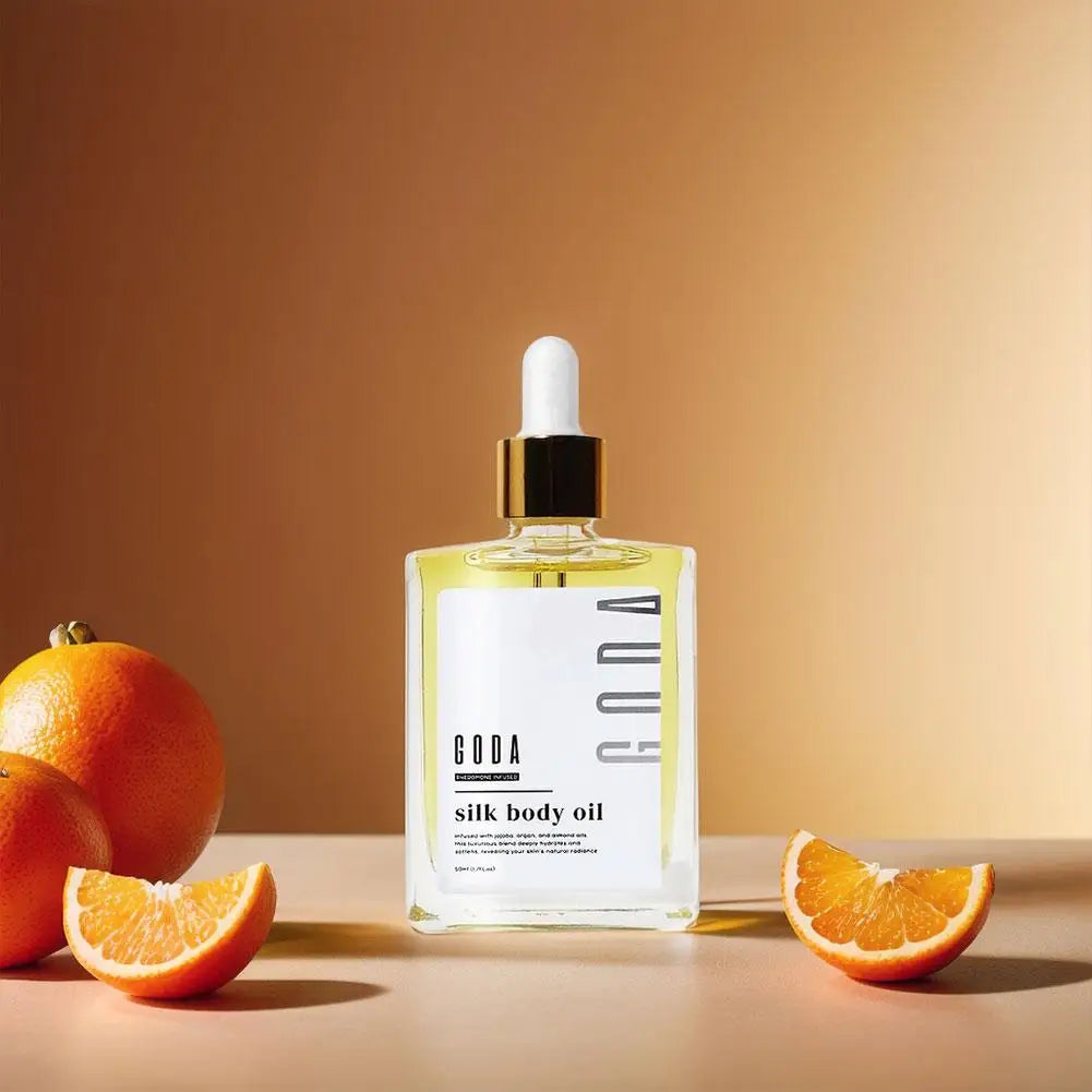 GODA Silk Body Oil Crafted For Mature Skin Promotes Renewal Brightens Tightens Reduces Blemishes Balances Water Oil Skincare