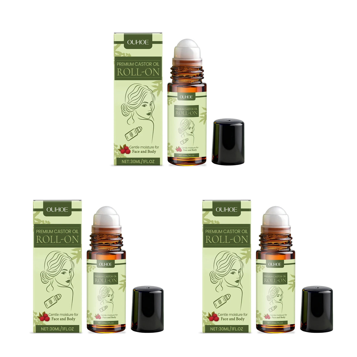 Organic Castor Oil Roll-On Moisturizing Dry Repair Lightening Fine Lines Natural Nourishing Body Aromatherapy Massage Skin Care